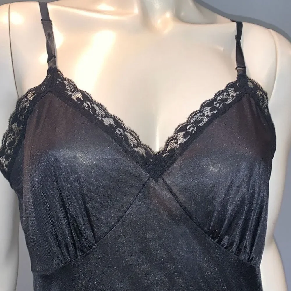 Vintage Slip Dress Black Lace Lingerie Sliperfection Nylon Tricot Antron III - Picture 4 of 11